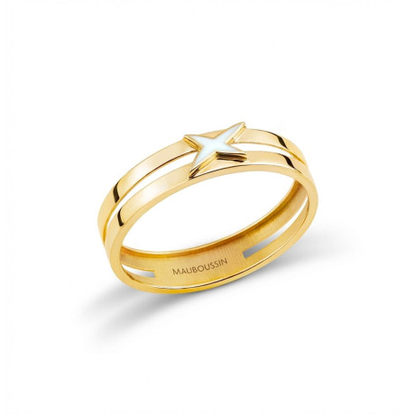L'&Eacute;toile Arlequin ring, small model, yellow gold, white lacquer