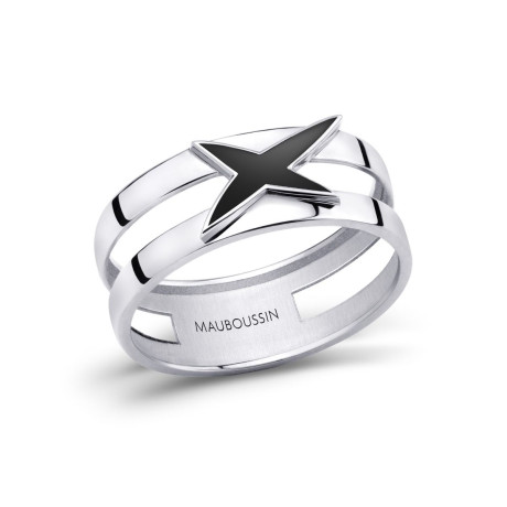 L'&Eacute;toile Arlequin ring, large model, white gold, black lacquer