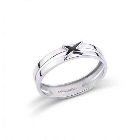 L'&Eacute;toile Arlequin ring, small model, white gold, black lacquer