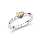 Trop Smart ring, silver, citrine, ruby and diamonds