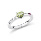 Trop Smart ring, silver, green amethyst, ruby and diamonds