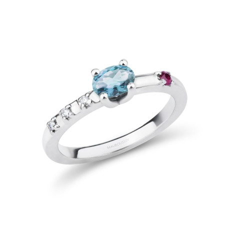 Trop Smart ring, silver, blue topaz, ruby and diamonds