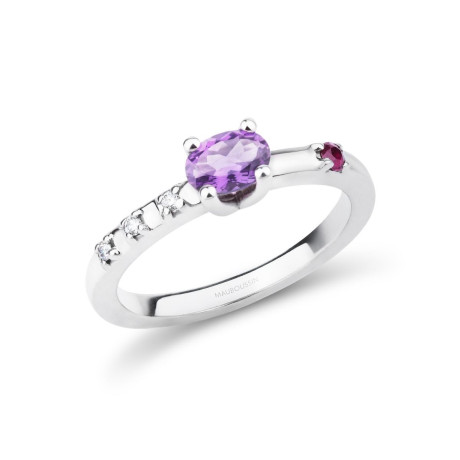 Trop Smart ring, silver, amethyst, ruby and diamonds