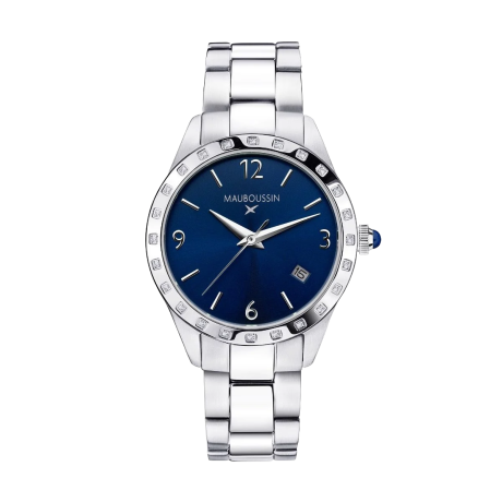 Il est Grand Temps watch, steel, midnight blue dial, diamonds, steel bracelet