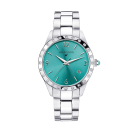 Il est Grand Temps watch, steel, turquoise dial, diamonds, steel bracelet