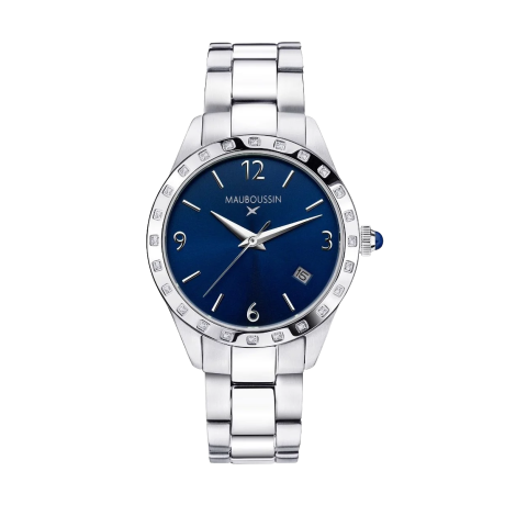 Il est Grand Temps watch, steel, midnight blue dial, diamonds, steel bracelet