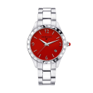 Il est Grand Temps watch, steel, red dial, diamonds, steel bracelet