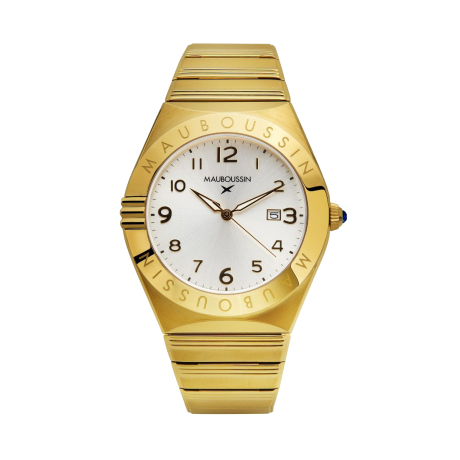 Mauboussin 1827 men's watch, yellow steel, sunray steel dial