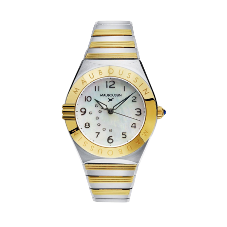 Mauboussin 1827 women's watch, two-tone stainless steel, mother-of-pearl and diamonds