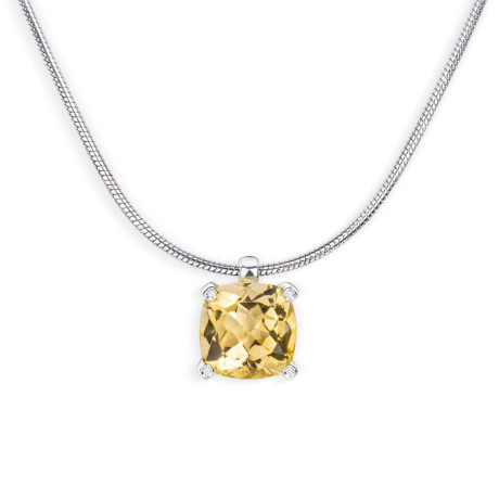 Belle comme le Vent pendant on chain in silver with lemon quartz and diamonds