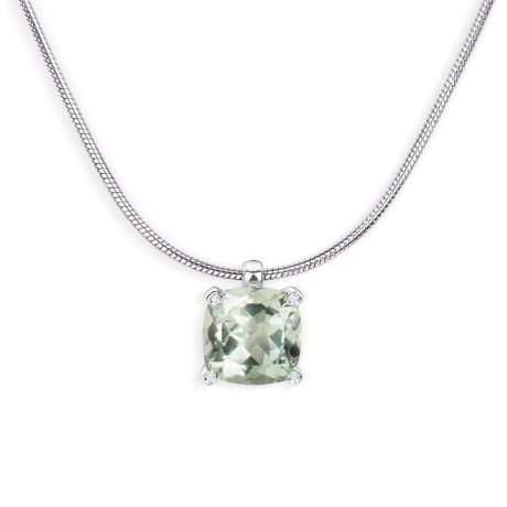 Belle comme le Vent pendant on chain in silver with green amethyst and diamonds